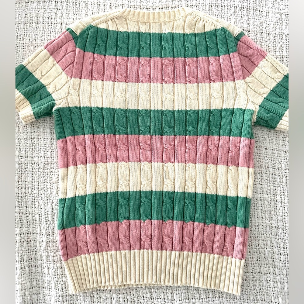 Vintage Polo Ralph Lauren Cable Knit Short Sleeve Sweater XS Striped Preppy - Picture 4 of 8